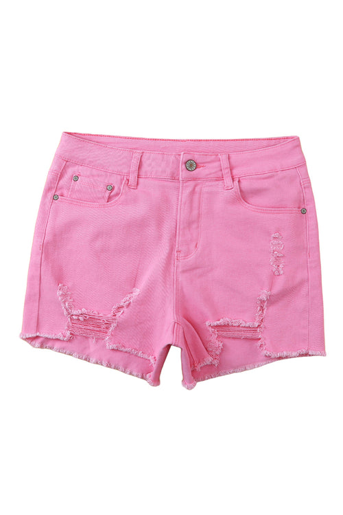 Rose Solid Color Distressed Denim