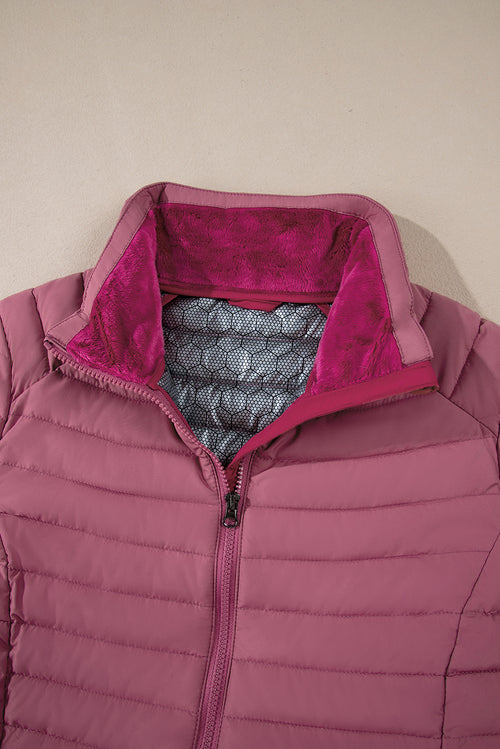 Myosotis Solid Color Quilted Zip-up Puffer Jacket