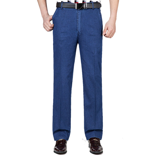 Zomer dunne zakelijke heren grote maten hoge taille stretch losse rechte jeans