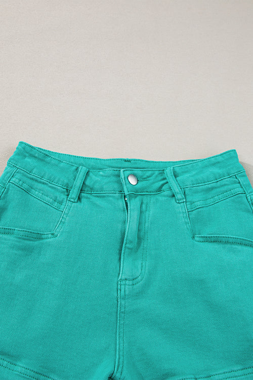 Turquoise Raw Hem Mid Rise Denim