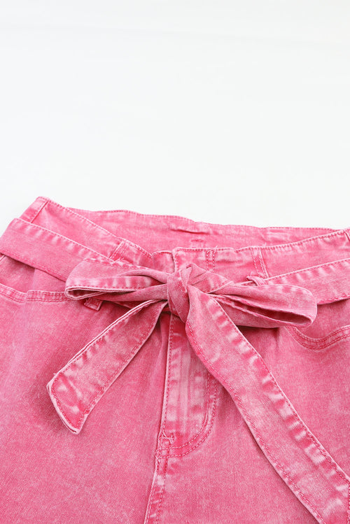 Pink Flare Leg High Waist Front Knot Casual