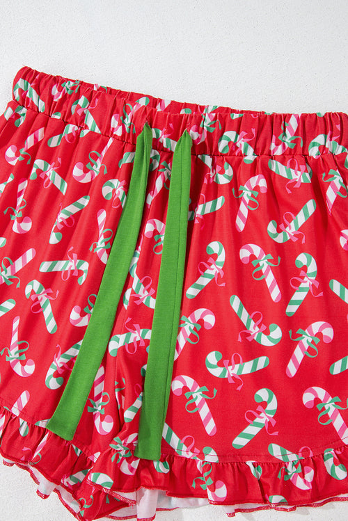 Candy Cane Print Pocketed Knotted Pajama Set