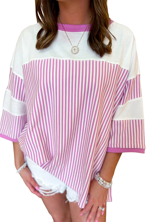 Mist Green Striped Patchwork Oversized Tee