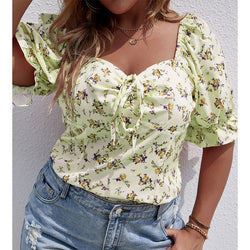 Women Summer Short Sleeve Floral Print Boho Beach Ladies Tunic Tops
