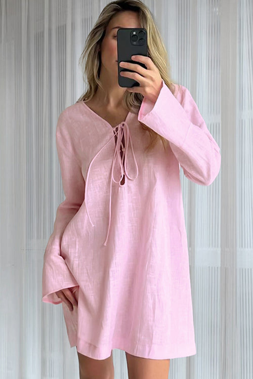 Light Pink Knot Lace Up Sexy Pajama Dress