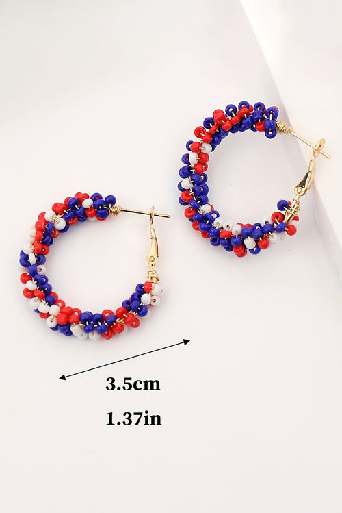 Fiery Red Flag Day Beaded Hoop Earrings