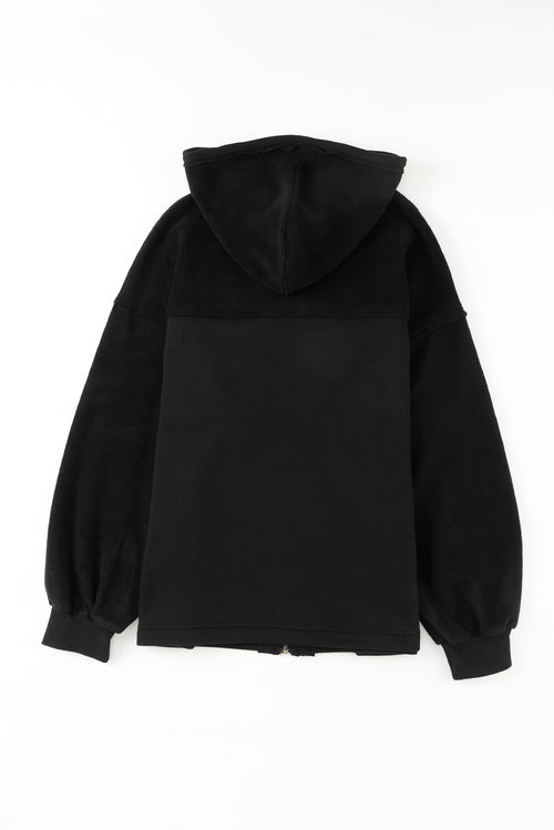 Black Bishop Sleeve Zip Up Hoodie Flap Pockets