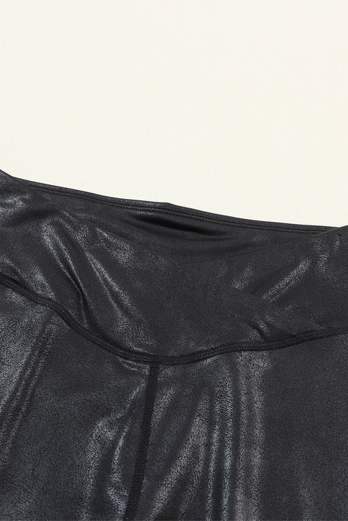 Black Crossed Dip Waist Sleek Leather