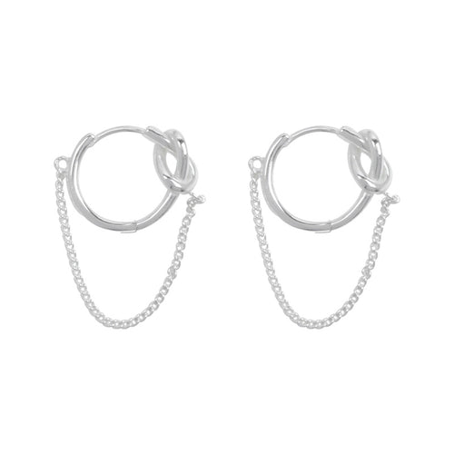 Sterling silver earrings female niche design knot ear ring personality handsome online celebrity temperament chain buckle tide