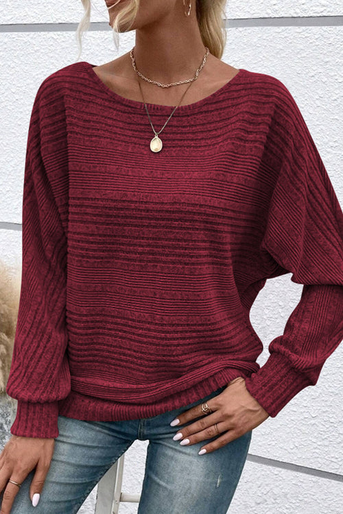 Burgundy Pit Stripe Batwing Sleeve Top