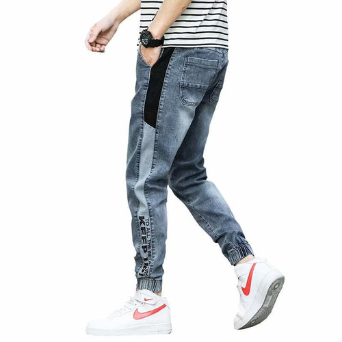 Streetwear Heren Blauwe Kleur Denim Harem Hombre Streep Gesplitste Japanse Stijl Hip Hop Joggers Jeans