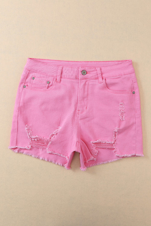 Rose Solid Color Distressed Denim