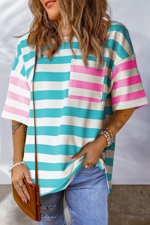 Pink Stripe Patch Pocket Drop Sleeve Slits