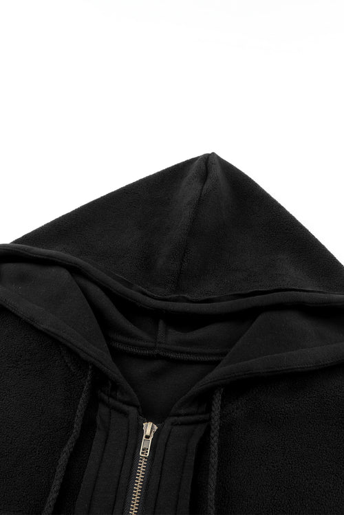 Black Bishop Sleeve Zip Up Hoodie Flap Pockets