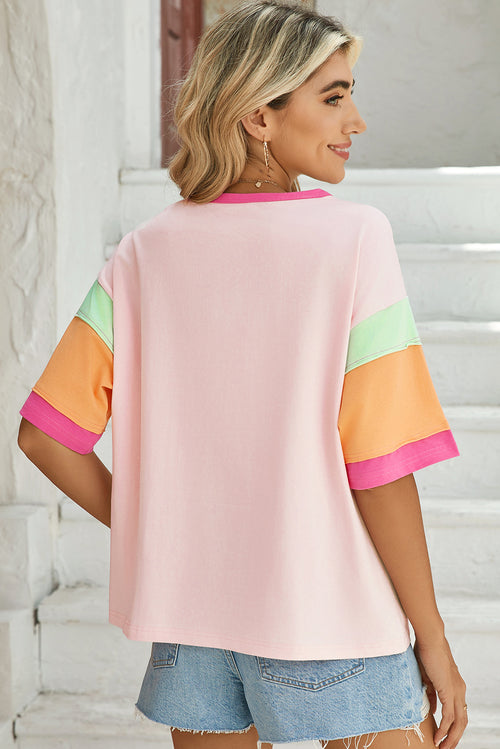 Green Color Block Sleeve Round Neck Oversize