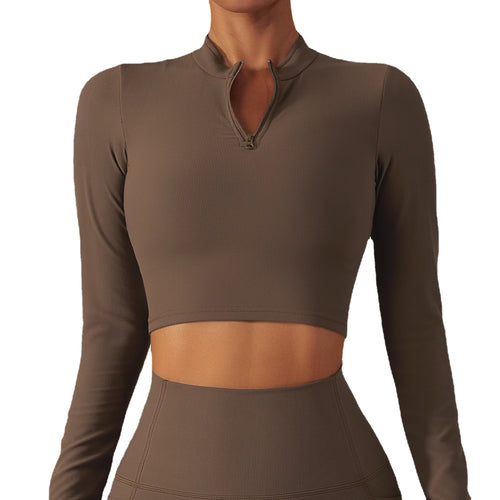 Stand Collar Zipper Long Sleeve Yoga Wear Women Quick Dry Tops