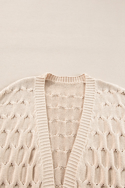 Jet Stream Eyelet Cable Knit Side Pockets Baggy Cardigan