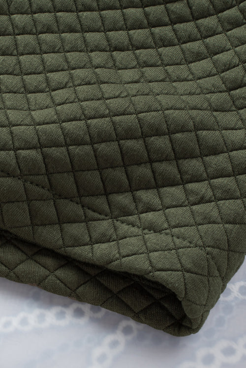 Green Lattice Texture Pockets Button Up Quilted