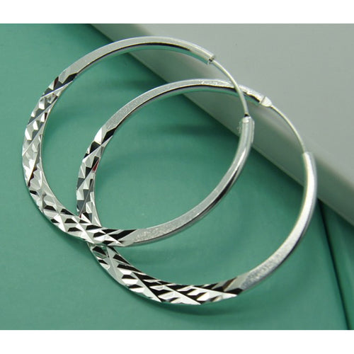 Style 925 Sterling Silver 50mm Round Side Big Hoop Earrings For Woman Charm Wedding Jewelry Earrings Gift