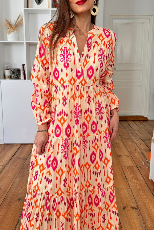 Abstract Geometric Orange Western Printed Maxi