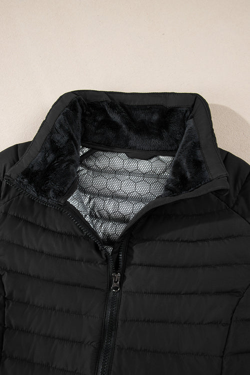 Myosotis Solid Color Quilted Zip-up Puffer Jacket