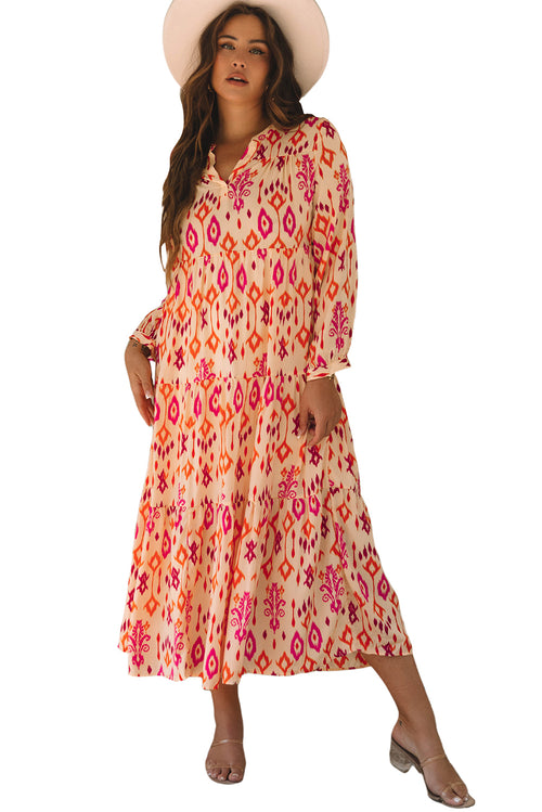 Abstract Geometric Orange Western Printed Maxi