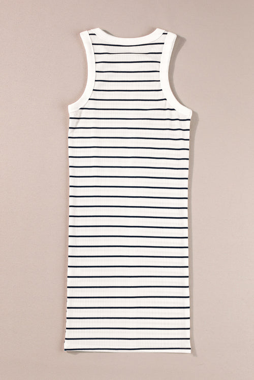 Black Stripe Ribbed Knit Tank Mini Dress