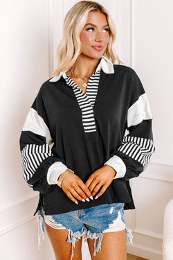 Black Striped Colorblock Patchwork Collar