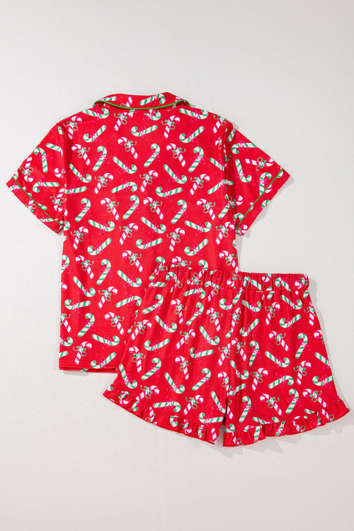 Candy Cane Print Pocketed Knotted Pajama Set