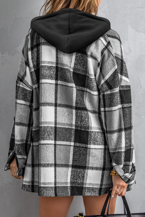 Orange Plaid Button Front Hooded