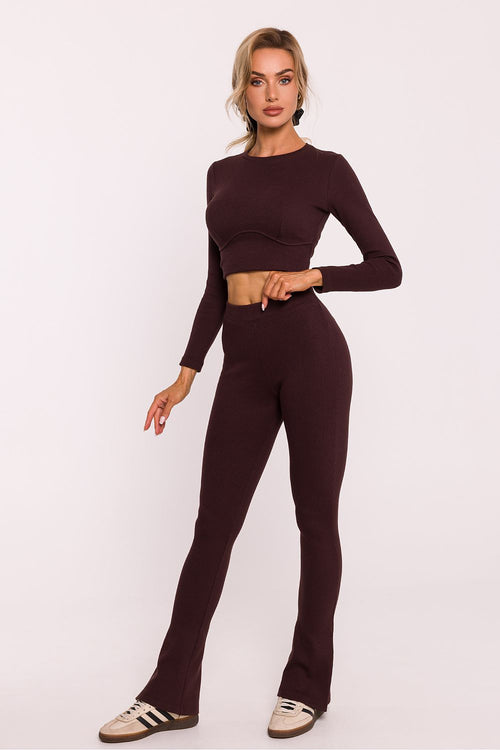 Ribbed cotton knit fabric long leggins