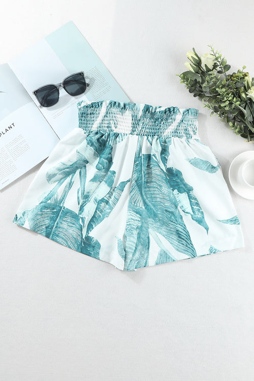 Green Casual Tropical Leaf Smocked