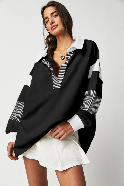 Black Striped Colorblock Patchwork Collar