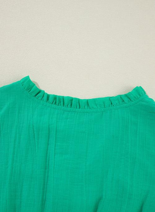 Sea Green Frilly V Neck Puff Sleeve Drawstring Shift Mini