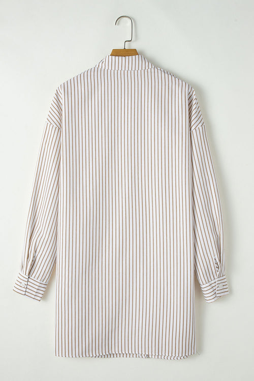 Khaki Stripe Long Sleeve Button Up Mini