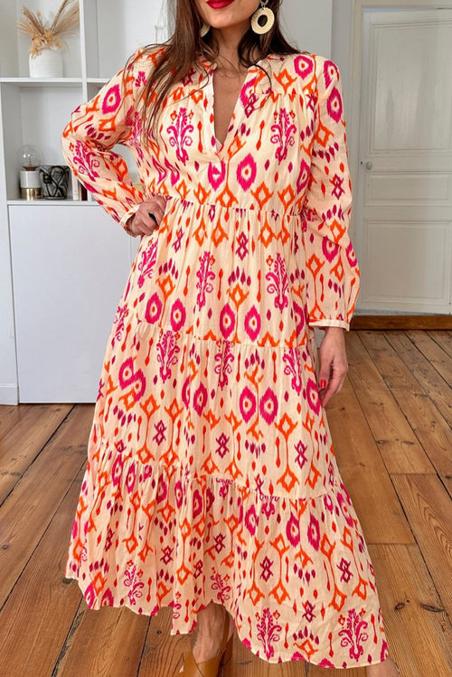 Abstract Geometric Orange Western Printed Maxi