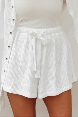 White Waffle Knit Lace-up High Waist Wide Leg