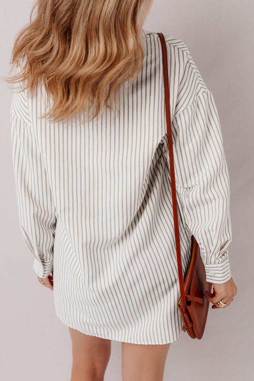 Khaki Stripe Long Sleeve Button Up Mini