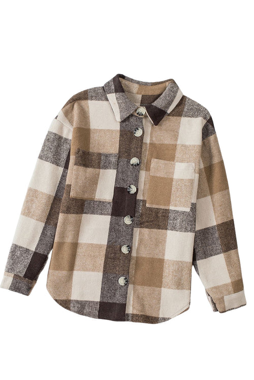 Grey Plaid Color Block Pockets Buttoned