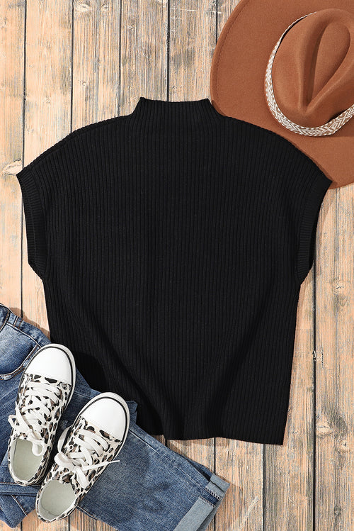 Black Patch Pocket Ribbed Knit Short Sleeve