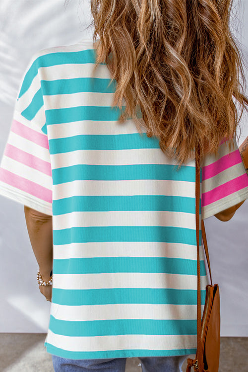 Pink Stripe Patch Pocket Drop Sleeve Slits