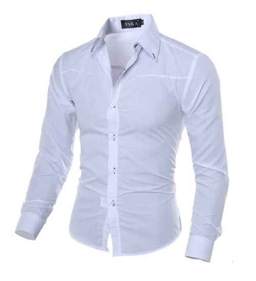 New Fashion Mens Summer Long Sleeve Shirt Button Up Business Work Smart Formal Dress Shirts Tops Black White Blue Pink