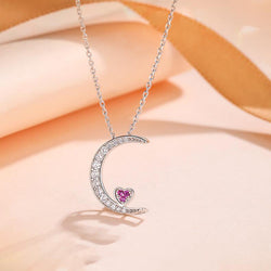 Creative Gift Moon Love Necklace Double Chain Layered 925 Sterling Silver Cute Classic Moon Star Jewelry Necklace Female