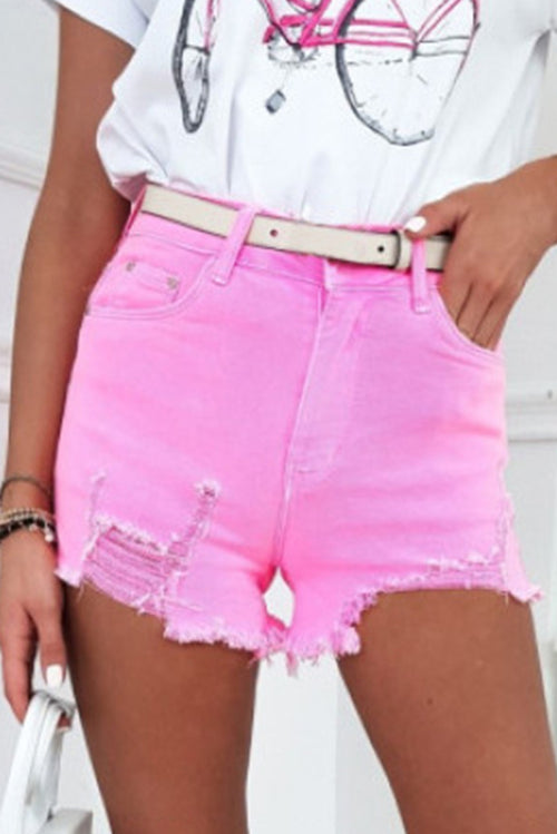 Rose Solid Color Distressed Denim