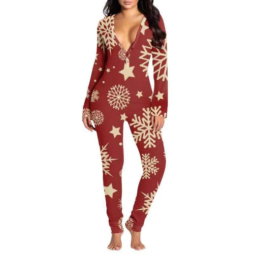 Printed Button Tight Jumpsuit For Women