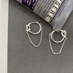 Sterling silver earrings female niche design knot ear ring personality handsome online celebrity temperament chain buckle tide