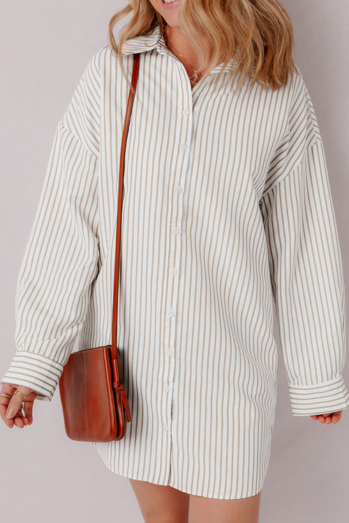 Khaki Stripe Long Sleeve Button Up Mini