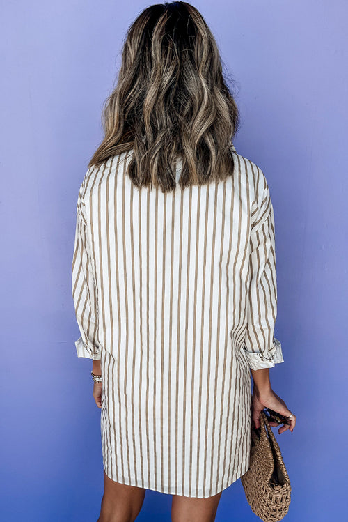 Khaki Stripe Long Sleeve Button Up Mini