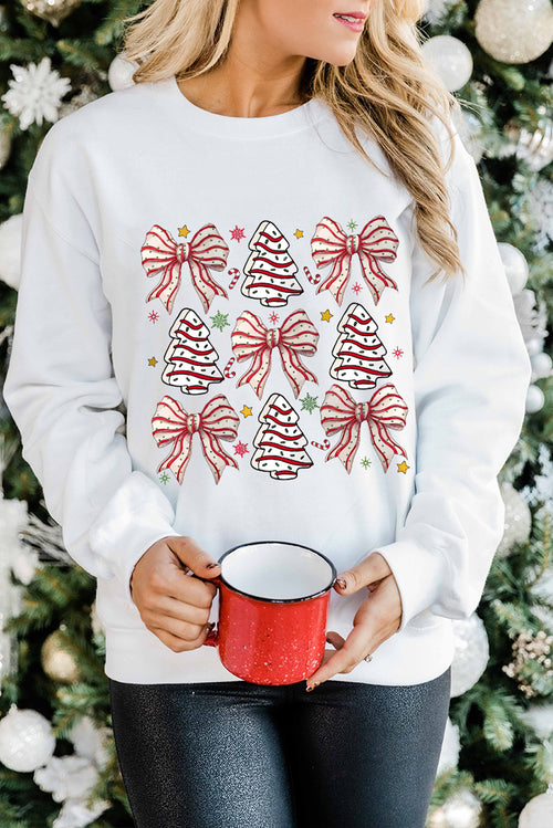 White Christmas Tree Bowknot Heat Transfer Graphic Sweatshirt