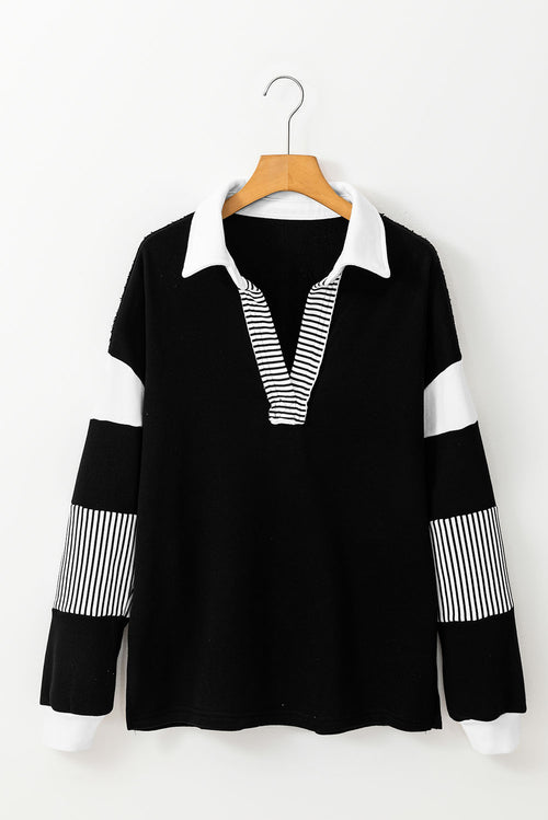 Black Striped Colorblock Patchwork Collar